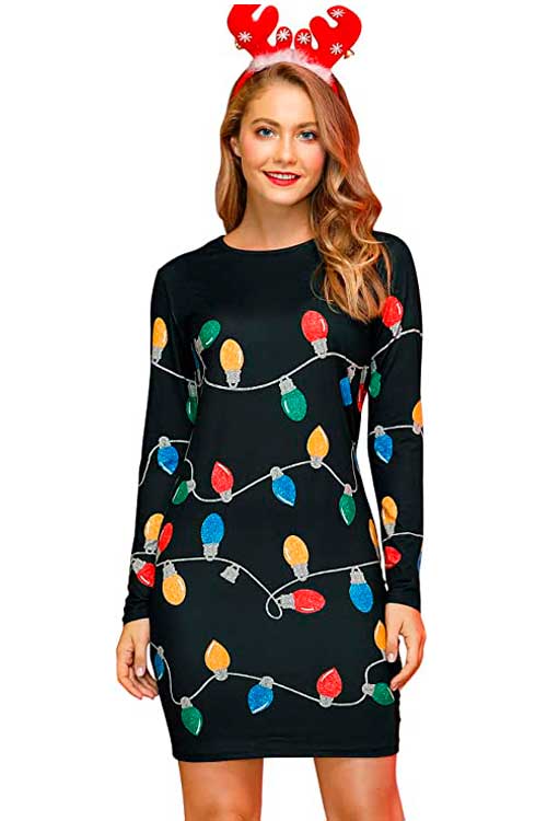 Christmas Lights Dress - For G and PL Women's Christmas Printed Tunic Dress