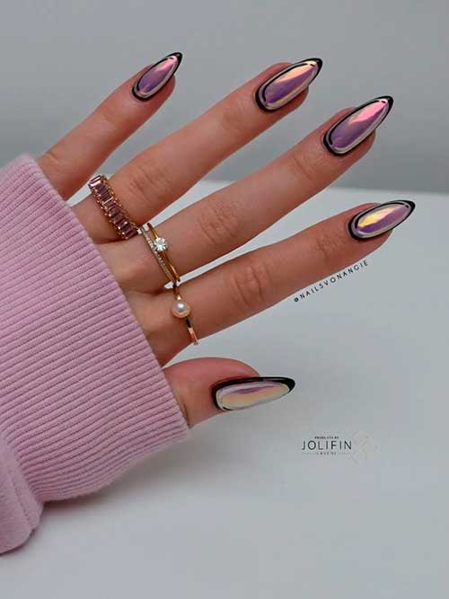 Gold-Pink Gradient Chrome Comic Nails Medium Almond Shaped Gold-Pink Gradient Chrome Comic Nails 2022