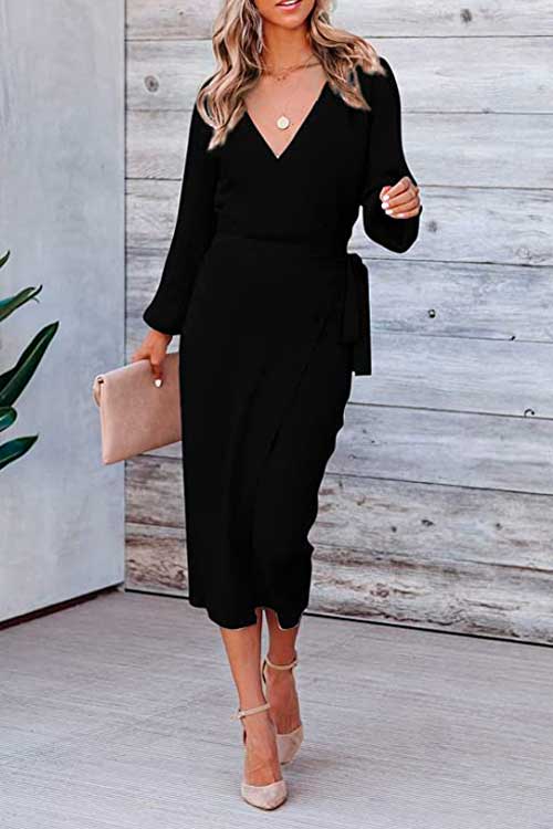 Linsery - Belted Sweater Ribbed Knit Midi Black Dress for Work Linsery - Belted Sweater Ribbed Knit Midi Black Dress for Work