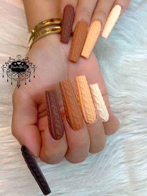 Long Brown Different Shades Sweater Nails
