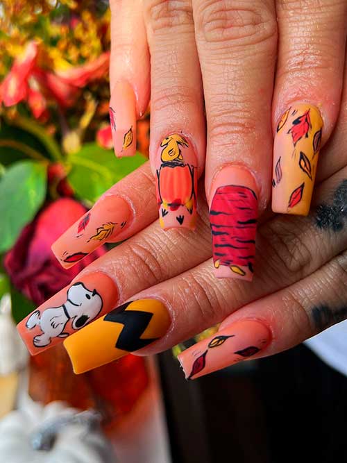 Matte Orange Thanksgiving Fall Leaf Nails Matte Orange Thanksgiving Fall Leaf Nails