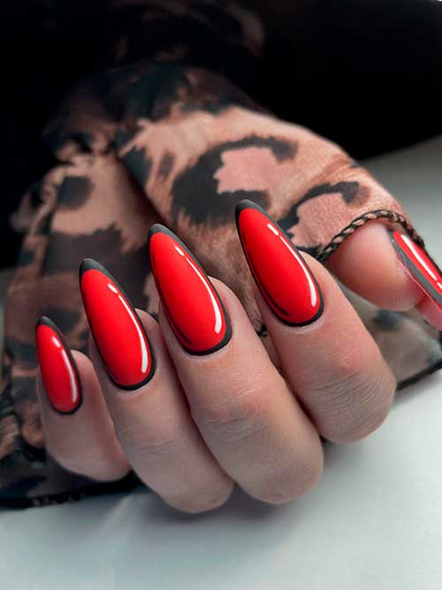 Red Cartoon Nails Long Almond-Shaped Red Cartoon Nails 2022