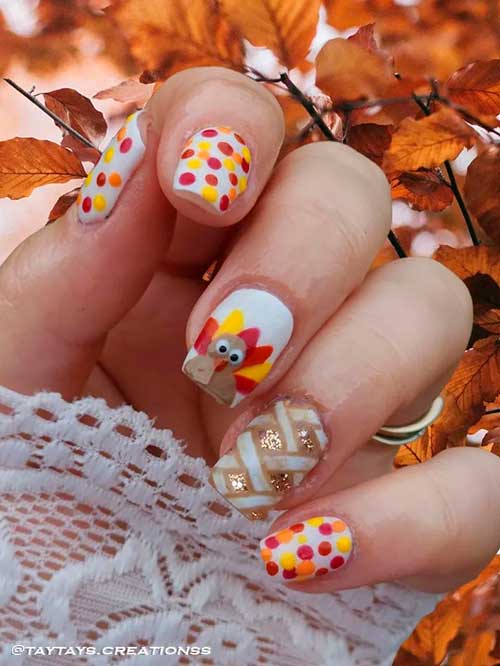 Turkey Nails with polka dots Design is one of the cutest Thanksgiving Nail Ideas for 2022