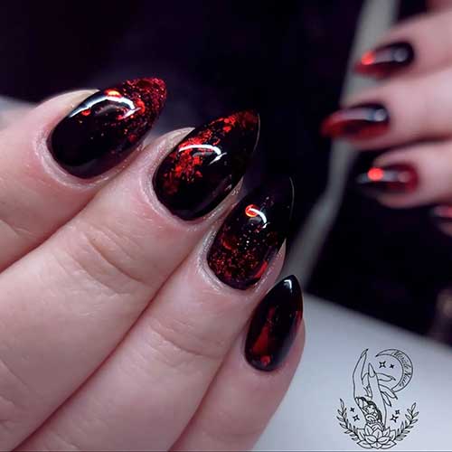 Medium Stiletto Black and Red Witch Nails