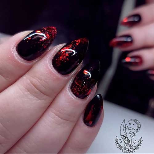 Black and Red Witch Nails Medium Stiletto Black and Red Witch Nails