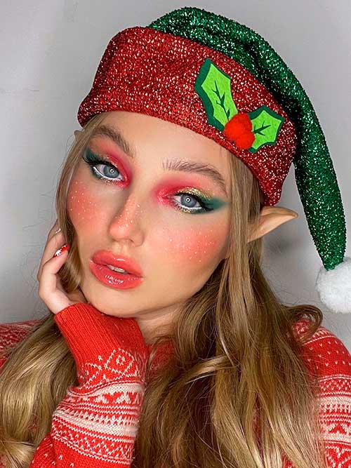 Cute Christmas Elf Makeup Look 