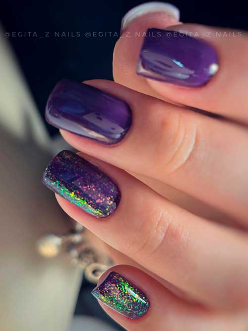 Dark Purple Nails with Unicorn Tears Medium Square Dark Purple Nails with Unicorn Tears