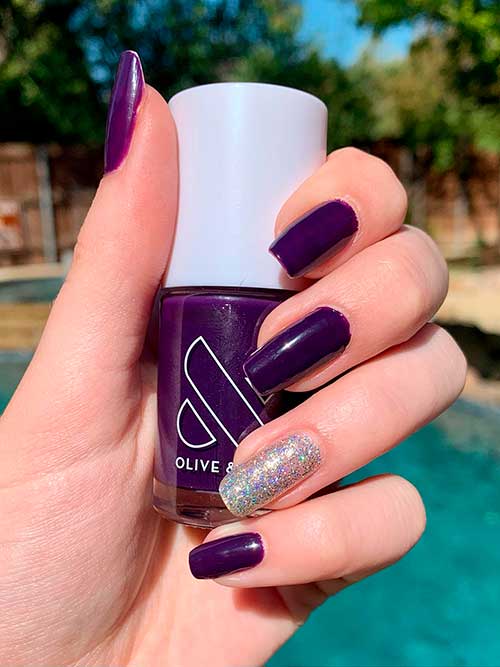 Dark Purple and Silver Nails Squre Dark Purple and Silver Nails