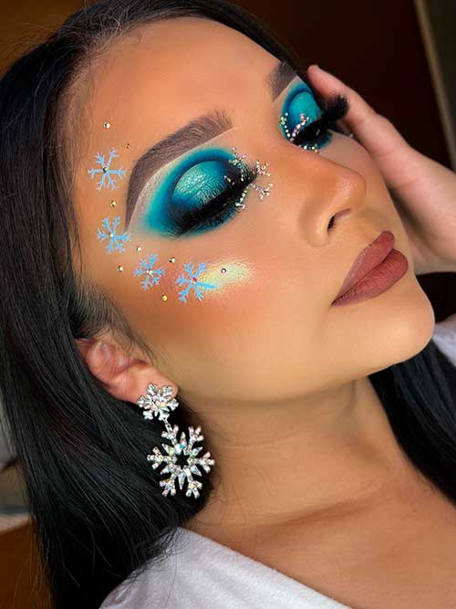 Glamorous Snowflake Makeup Look with Rhinestones
