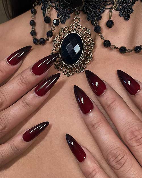Halloween Red and Black Ombre Nails Long Stiletto Halloween Red and Black Ombre Nails
