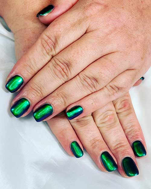 Short Chrome Emerald Green Nails