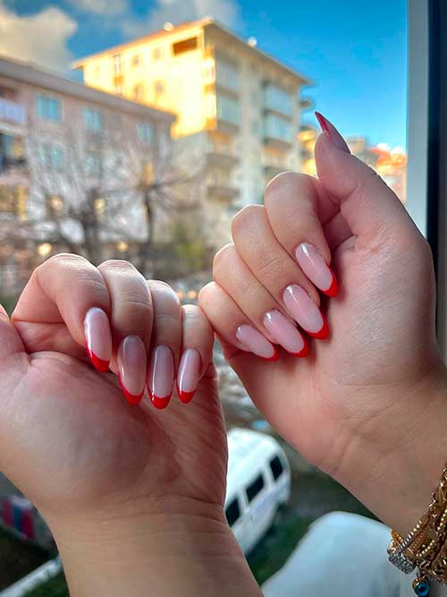 Simple Red French Tip Nails That Will Give You a Feminine, Sweet Style