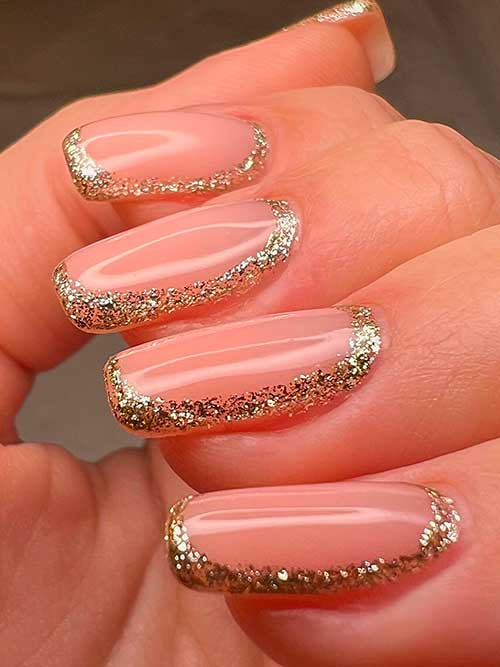 Medium Square Sparkling New Years Nails with Outer Gold Glitter