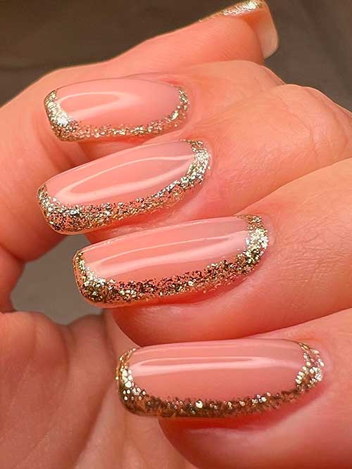 Sparkling New Years Nails Medium Square Sparkling New Years Nails with Outer Gold Glitter