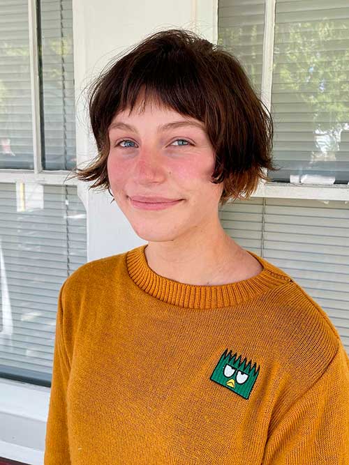 Short flippy bob with choppy bangs Short flippy bob with choppy bangs