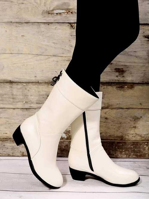 Bow Decor Zipper Side Chunky Heeled Classic Boots