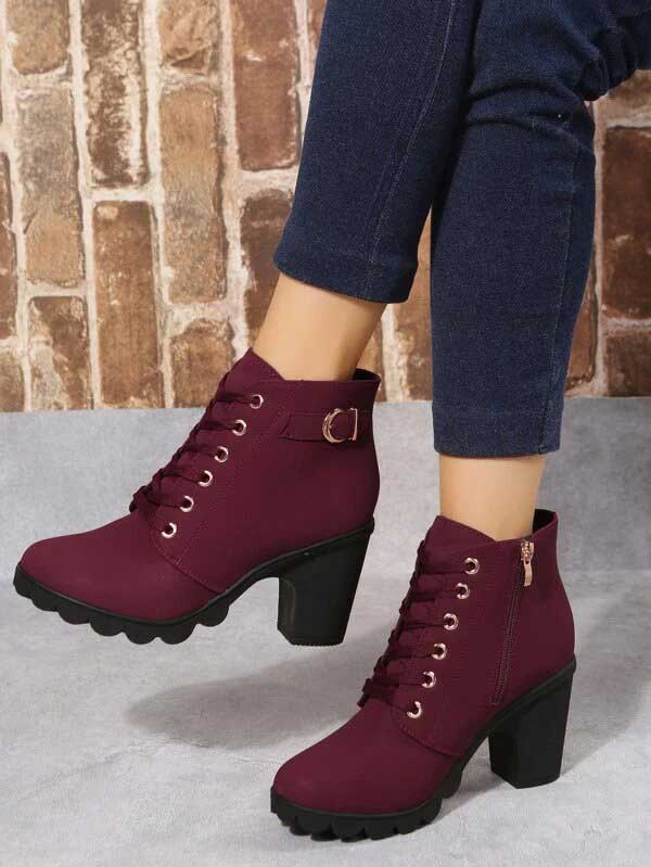 SHEIN Buckle Decor Lace-up Front Combat Boots are the best women's fashion boots