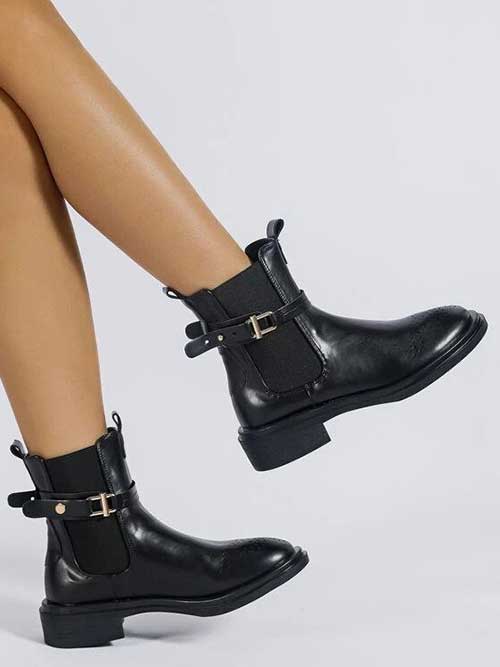 SHEIN Buckle & Studded Decor Slip-On Chelsea Boots