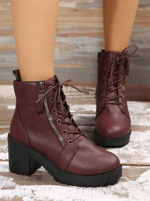 EMERY ROSE Lace-up Front Zipper Side Platform Combat Boots SHEIN EMERY ROSE Lace-up Front Zipper Side Platform Combat Boots