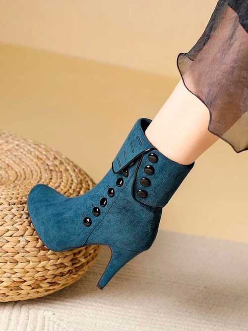 Faux Suede Button Decor Cone Heeled Classic Boots Faux Suede Button Decor Cone Heeled Classic Boots