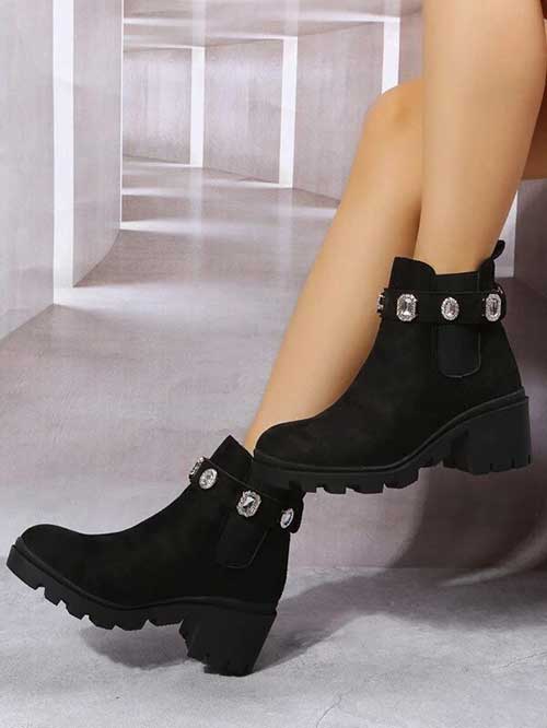 Faux Suede Rhinestone Decor Platform Chelsea Boots SHEIN Faux Suede Rhinestone Decor Platform Chelsea Boots