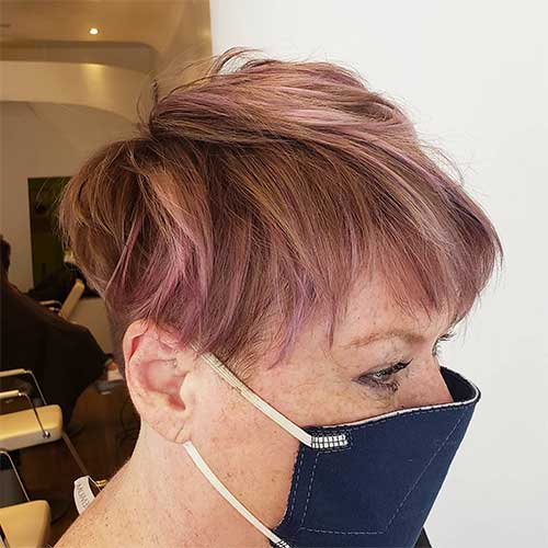 Lilac balayage pixie boyish haircut for women over 50
