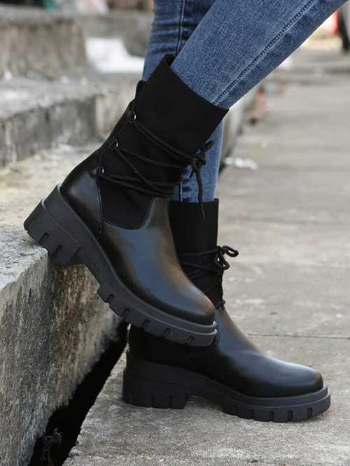 Minimalist Lace Up Front Fashion Boots SHEIN Minimalist Lace Up Front Fashion Boots