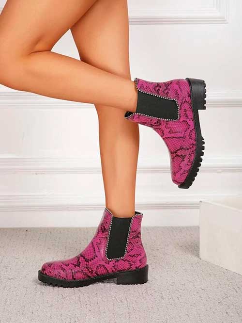 Snakeskin Embossed Bead Decor Chelsea Boots SHEIN Snakeskin Embossed Bead Decor Chelsea Boots