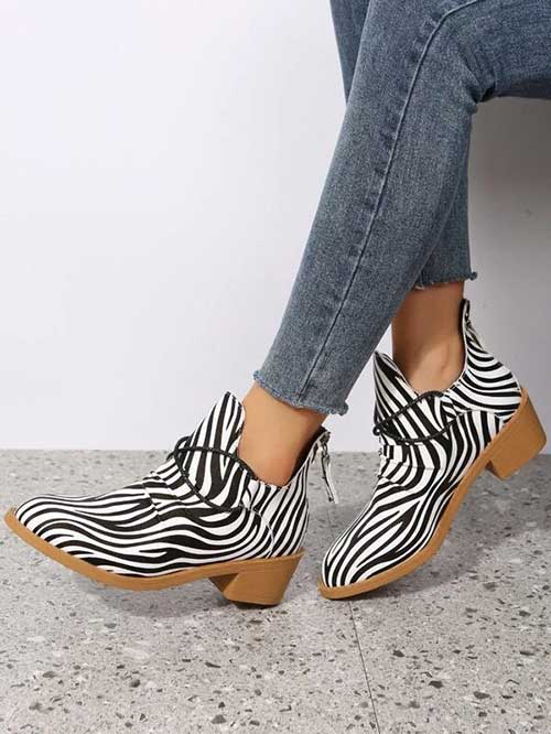 Zebra Striped Pattern Zip Back Booties