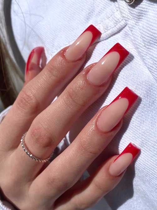 Long Simple Red French Manicure