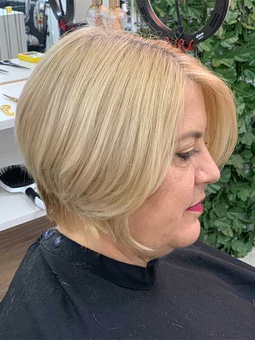 Short Blonde Bob with Dark Roots for Women over 50