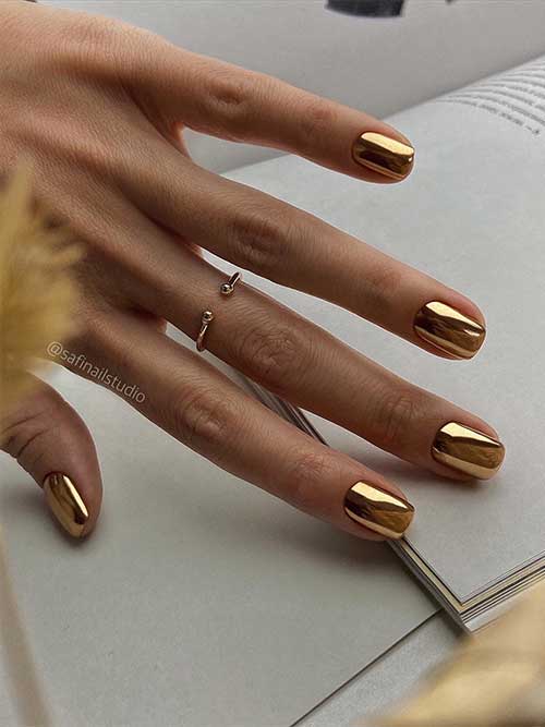 Short Gold Chrome Nails