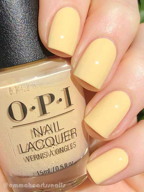 OPI Blinded by the Ring Light Short Square Shaped Pastel Yellow Nails with OPI Blinded by the Ring Light