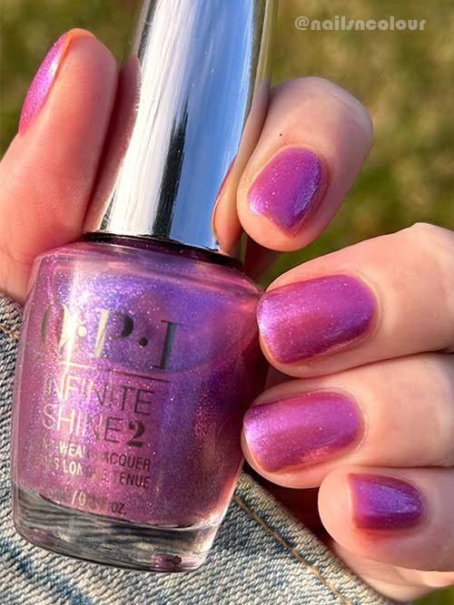 OPI I Sold My Crypto Shimmer Short Violet Nails Using OPI I Sold My Crypto