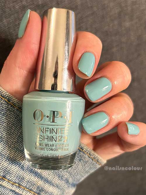 Short Creme Turquoise Nails Using OPI Nftease Me