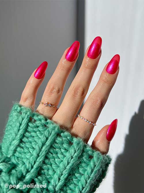 Cute Shimmer Hot Pink Nails Using OPI Spring Break the Internet