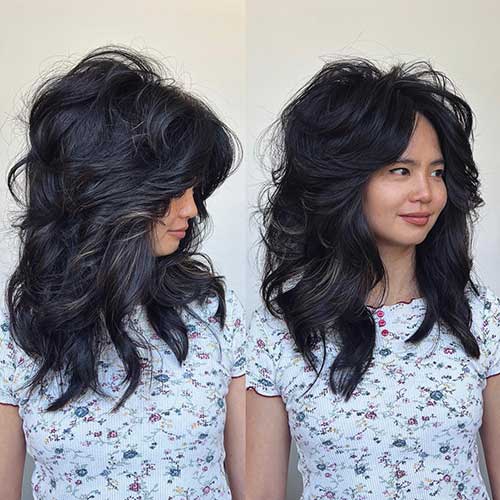 Layered long shag haircut for thick hair women