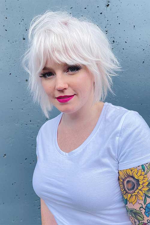 Platinum Blonde Layered Shaggy Bob for Fine Hair