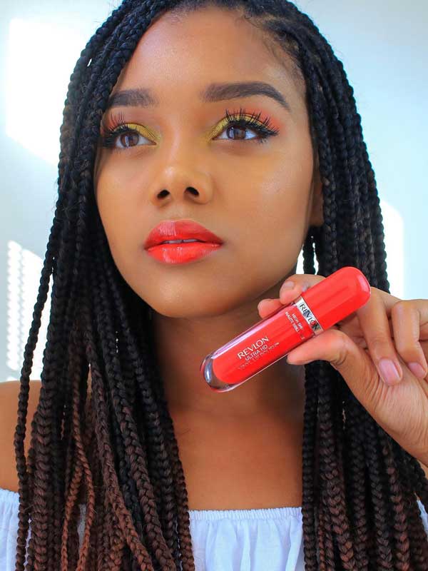 Pretty lips using Revlon Ultra HD Vinyl Lip Polish She's On Fire (905)