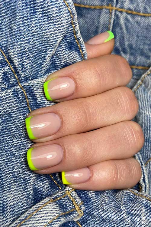 Short French Minimalist Green Neon Nails