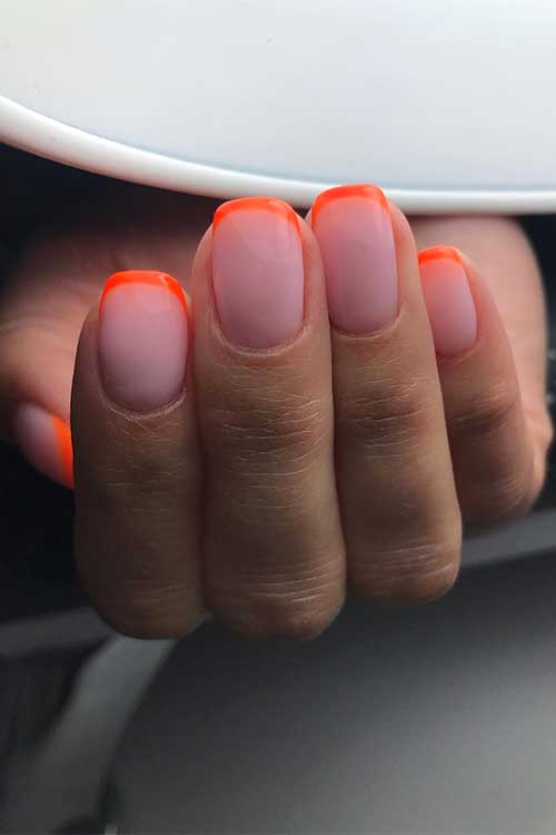 Short French Minimalist Neon Orange Nails