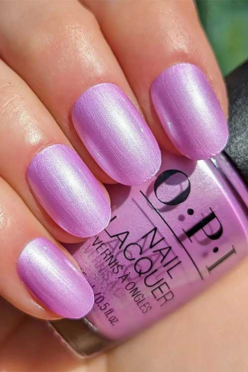 Short pearl lavender nails using OPI Bikini Boardroom from the OPI summer Make the Rules collection