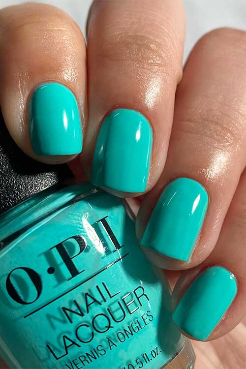 Short turquoise nails using OPI I’m Yacht Leaving nail polish