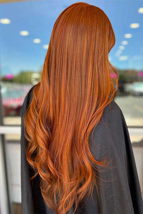 Long copper hair with balayage ombre