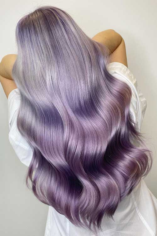 Long Smokey lilac hair with balayage ombre Long Smokey lilac hair with balayage ombre