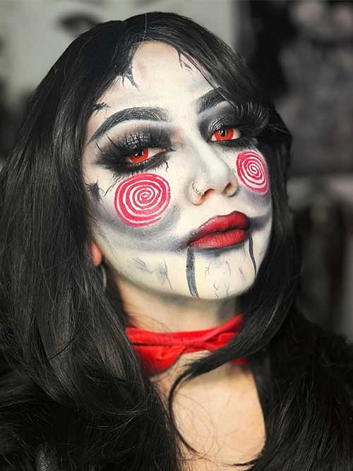 Scary female Jigsaw makeup look