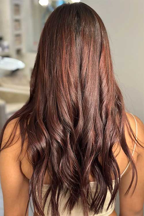 Long hair dyed in Cinnamon hair color