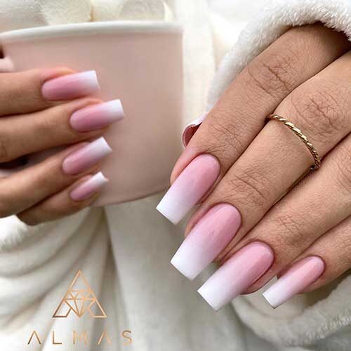 Classy and simple long square-shaped baby boomer nails