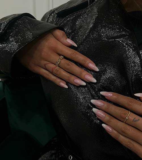 Classy shimmer baby boomer nails almond shaped