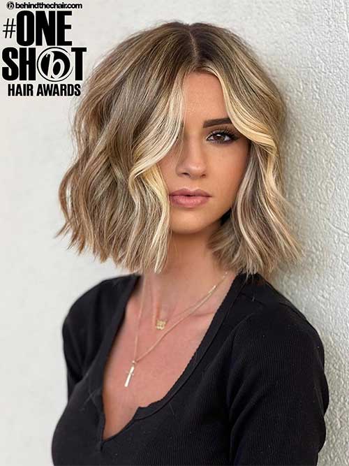 Blonde textured Wavy Bob